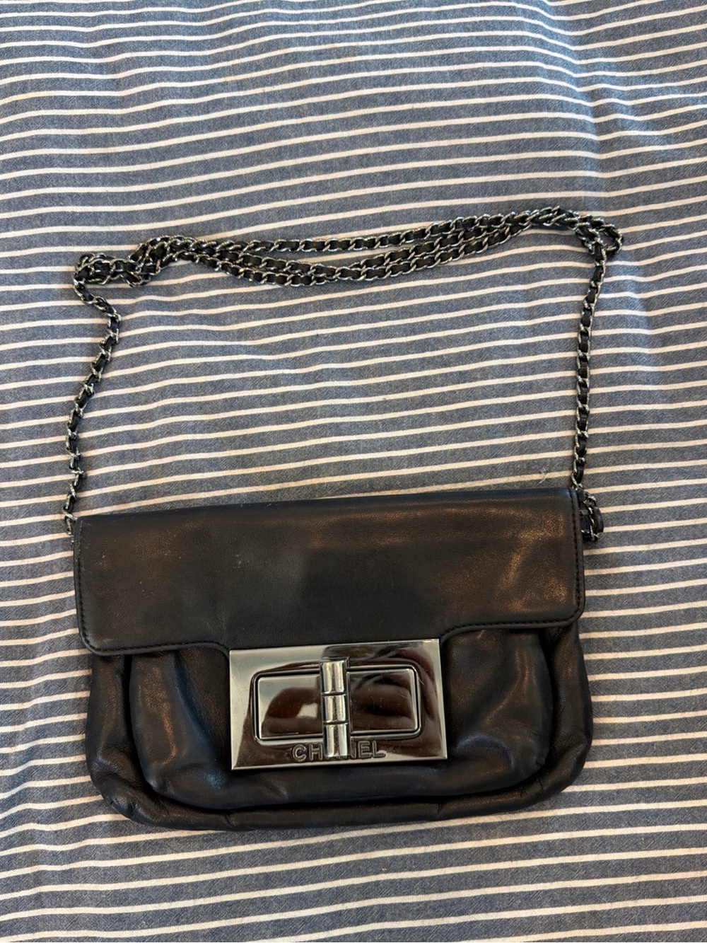 Chanel Black Calf skin Mademoiselle reissue LARGE lock crossbody